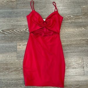 red cut out ring mini cocktail dress